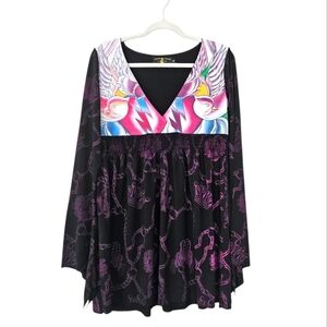 Christian Audigier X Ed Hardy Vtg 2000 Mini Dress Bell Sleeves Size XL